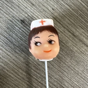 Vtg Nurse Floral Pick Decorations Kitsch Rubber Doll head Cupcake Small - Picture 1 of 4