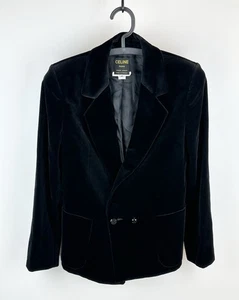 Vintage CELINE Paris Blazer Damen 40 Schwarz Velour Zweireiher Made in France - Bild 1 von 13