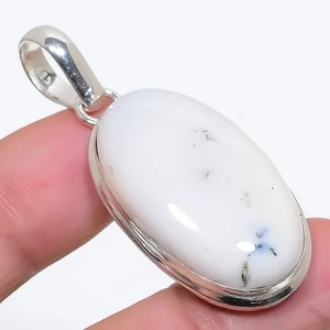 Dendrite Opale Gemma Artigianale 925 Argento Sterling Ciondolo Gioielli 5cm - Foto 1 di 5