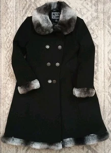 Rothschild Girls Size 6 Black Winter Dress Coat W/ Black & Gray Faux Fur Trim - Picture 1 of 3