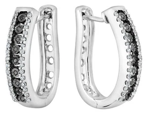 1/5 Carat (ctw) Black and White Diamond Hoop Earrings Sterling Silver - Picture 1 of 2