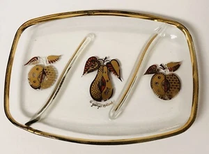 Georges Briard Divided Glass Tray Vintage MCM Gold Trim Fruit - Picture 1 of 7