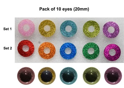 SET 10 Kunststoff 3D Glitzer Sicherheitsauge 16-20 mm Puppe Amigurumi Teddybär