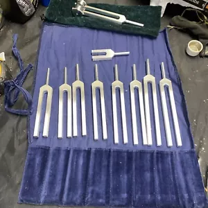 Nice Set of 9 With 136.1 BIOSONICS Planetary WEIGHTED Tubing Forks Shows Free - Picture 1 of 14