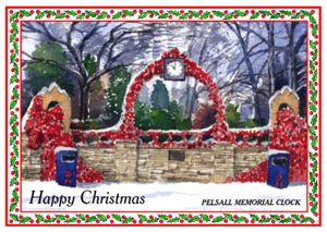 PELSALL MEMORIAL CLOCK POPPIES ARTISTS PAINTING GLOSSY CHRISTMAS CARD 8"x 6" - Picture 1 of 2
