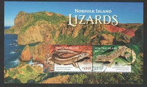 AUSTRALIA ISLA NORFOLK 2021 LAGARTOS HOJA DE RECUERDO DE 2 SELLOS EN FINO USADO - Imagen 1 de 4