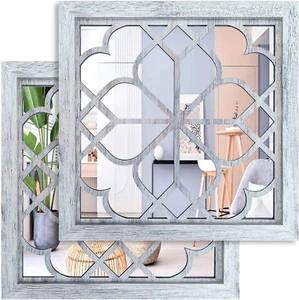 2 PCS Square Wall Mirror,Gorgeous Rustic Farmhouse Accent Mirror,Rustic White Co - Picture 1 of 12