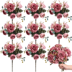 8 Packs Artificial Peony Flowers Faux Flowers Silk Hydrangea Bouquet Vintage ... - Picture 1 of 2