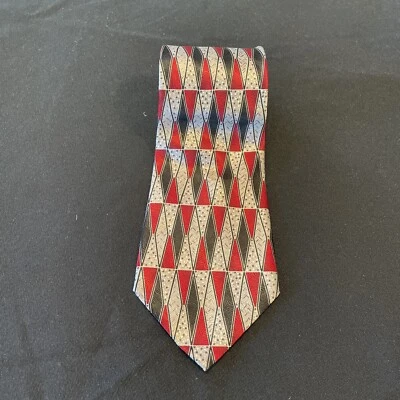 Pierre Cardin Silk Geometric Black/Red / Silver Silk Necktie 57x4 - Image 1 of 4