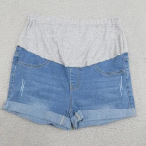 Maternity Denim Shorts Womens 10 Blue Over-Belly Stretch Comfortable Pregnancy - Picture 1 of 14