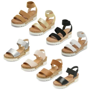 DREAM PAIRS Women's Elastic Ankle Strap Open Toe Sandals Platform Wedge Sandals - Picture 1 of 19