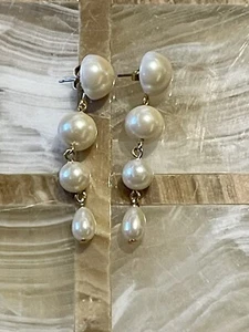 Gold Toned Faux Pearl Dangle/Drop Earrings - Picture 1 of 1