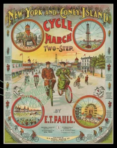 New York + Coney Island Cycle March by E T Paull (1898) Art Print 16"x20" Poster - Picture 1 of 14