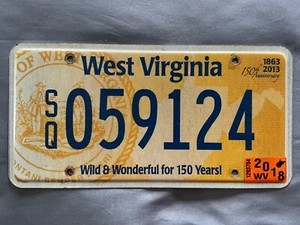 Placa de matrícula automática West Virginia Sesquicentennial EXC 150 aniversario caducada - Imagen 1 de 2