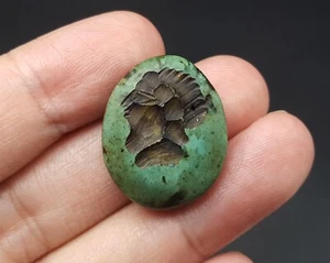 Rare OLD Antique Intaglio Roman King Turquoise Stone Seal Stamp Bead #CP406 - Picture 1 of 5