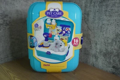 Juego de cuidado de mascotas perros kit médico para niños 16 piezas juguetes de aseo veterinario simulado Foto 1 de 4