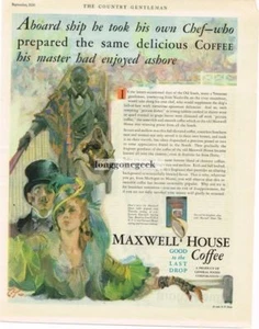 1930 Maxwell House caffè a bordo nave prese il suo chef arte pubblicità vintage  - Foto 1 di 1