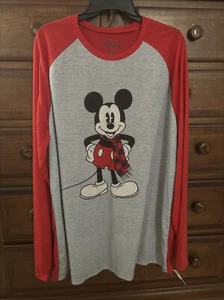 XL Disney Mickey Mouse Unisex Langarm Baseball Tee T-Shirt rot grau kariert - Bild 1 von 5