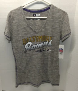 Baltimore Ravens Striped Spell Out Logo NFL TShirt - Women's Size Medium **NEW** - Picture 1 of 5