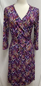 Tahari Arthur S. Levine Multi Color V Neck 3/4 Sleeve Wrap Dress sz 6 - Picture 1 of 4