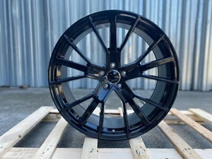 4 New 21" Gloss Black Rims 21x9 5x112 +30 Fits Audi Q5 Q7 Q8 A7 A8 S6 S7 S8 SQ8 - Picture 1 of 2