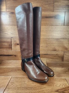 LANVIN Brunette Brown Leather Knee High Riding Boots Size 37, US 5 *NEW* - Picture 1 of 19