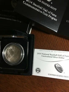 2014 P - DOLLARO ARGENTO Hall Of Fame NATIONAL BASEBALL tutto originale da US MINT! - Foto 1 di 5