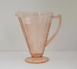 Floral "Poinsettia" Jeannette Glass Co. 32 oz. Footed Cone Pitcher Pink - Imagen 1 de 7