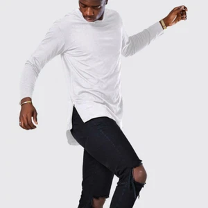 Solid T-shirt For Man Longline Hip Hop Side Zipper Men's Tshirt O Neck T-shirt - Picture 1 of 14