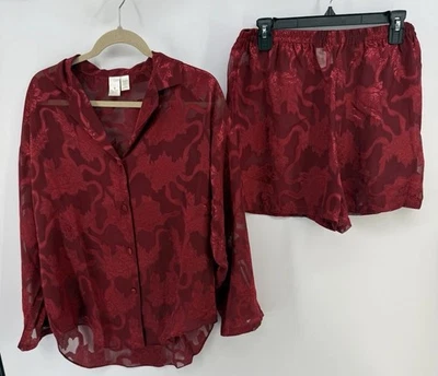 De Colección Victoria's Secret Conjunto Pantalones Cortos Botones L/S Pequeño Etiqueta Dorada Rojo Semi Transparente Foto 1 de 4