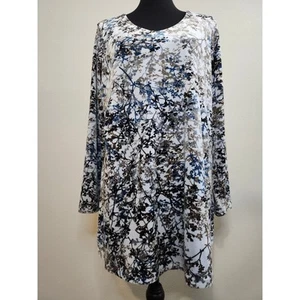 J Jill Pure Jill Women's Velour V-Neck Long Sleeve Tunic Zinc Calm Vines Medium - Picture 1 of 10