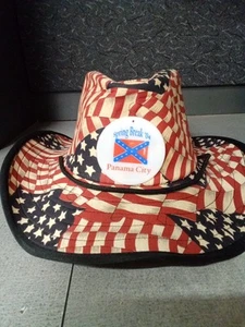 Vintage Patriotic Cowboy Hat With Flag Theme Pin And Strings - Picture 1 of 3