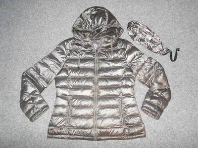 ANDREW MARC PACKABLE LIGHTWEIGHT DOWN WOMENS LARGE HOODED PEWTER JACKET       A5 - Image 1 of 4
