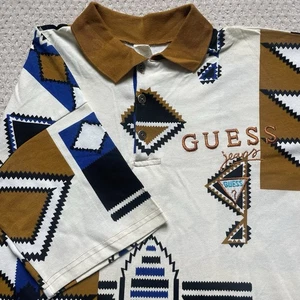 Vintage Guess Poloshirt Aztec Geometric 90s AOP All Over Print Gr. Large Retro - Bild 1 von 6