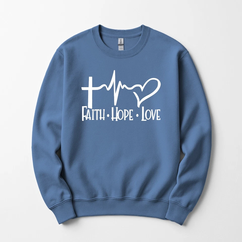 Sudadera Faith Hope Love Heartbeat cuello redondo unisex cristiana mujer hombre Foto 1 de 4