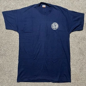 Vintage 90s Aurora Colorado Firefighters Navy Blue T Shirt Mens large USA Made - Picture 1 of 9