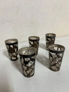 Sterling Silver .925 Texco Mexico Shot Glasses Rose Design Set of 5 - Picture 1 of 6