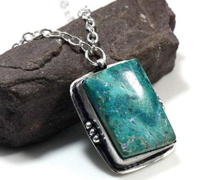 Collar Hecho a Mano Crisocola 925 Chapado en Plata 20" Excelente Regalo JW Foto 1 de 3