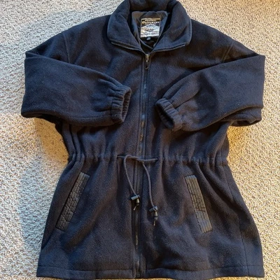 Jaqueta de lã feminina Braetan vintage anos 80 cintura apertada M preta com zíper completo cabine quente - Imagem 1 de 4