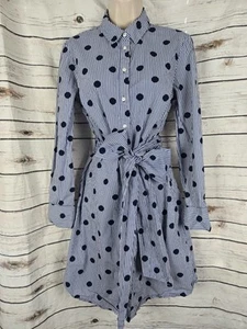 Boden Modern Striped Polka Dot Shirt Dress US6 UK10 Button Belted Poplin Cotton - Picture 1 of 7