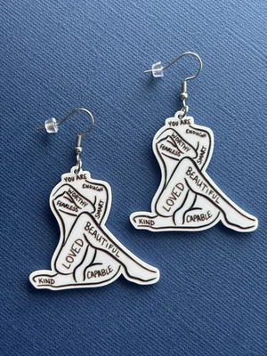 Self Love 'You Are Loved' Resin Dangle Earrings, Surgical Steel Hooks, Light - image 1 of 3