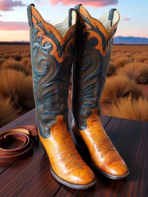 Botas vaqueras vaqueras vintage Larry Mahan de cuero para mujer, bordadas, talla 7,0B Foto 1 de 4