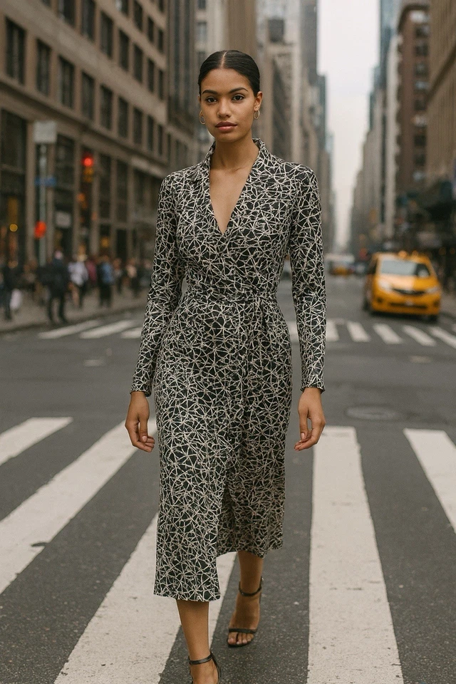 Vestido envolvente 100 % seda Diane von Furstenberg con raro patrón de firma “Diane” talla 4 Foto 1 de 4