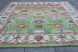 Alfombra verde oriental vintage tradicional hecha a mano turca Oushak 390x288 - Imagen 1 de 18
