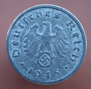 1 Reichspfennig 1945 A - Germania Terzo Reich KM#97 moneta zinco con svastica-#R107 - Foto 1 di 3