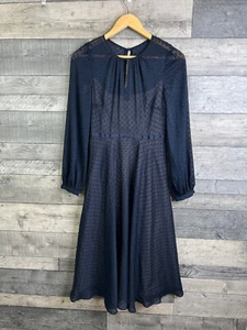 Hobbs Midi Dress Size 8 Navy Claudette Clip Dot Fit & Flare Evening Event Party - Picture 1 of 9