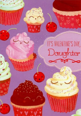 Cupcakes and Cherries Daughter Juvenile Valentines Day Card - Изображение 1 из 2