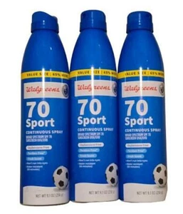 Walgreens Sport Sunscreen Spray SPF 70 Broad Spectrum 9.1 oz (3 Pack) Exp 11/26 - Picture 1 of 1