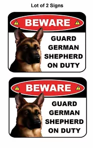 2 Stück PCSCP "Vorsicht Wache Deutscher Schäferhund im Dienst" 9 x 11,5 laminiertes Hundeschild - Bild 1 von 3