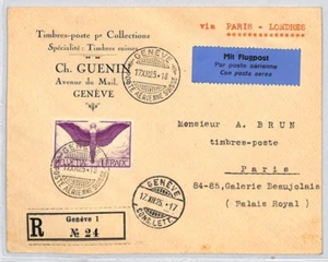 SWITZERLAND Air Mail 1925 1Fr Cover FRANCE Paris-London Flight {samwells}ZD140 - Picture 1 of 8